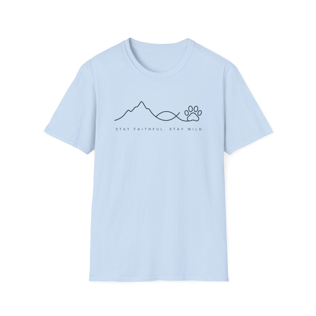 Stay Faithful Stay Wild Line Art Paw Print T-Shirt