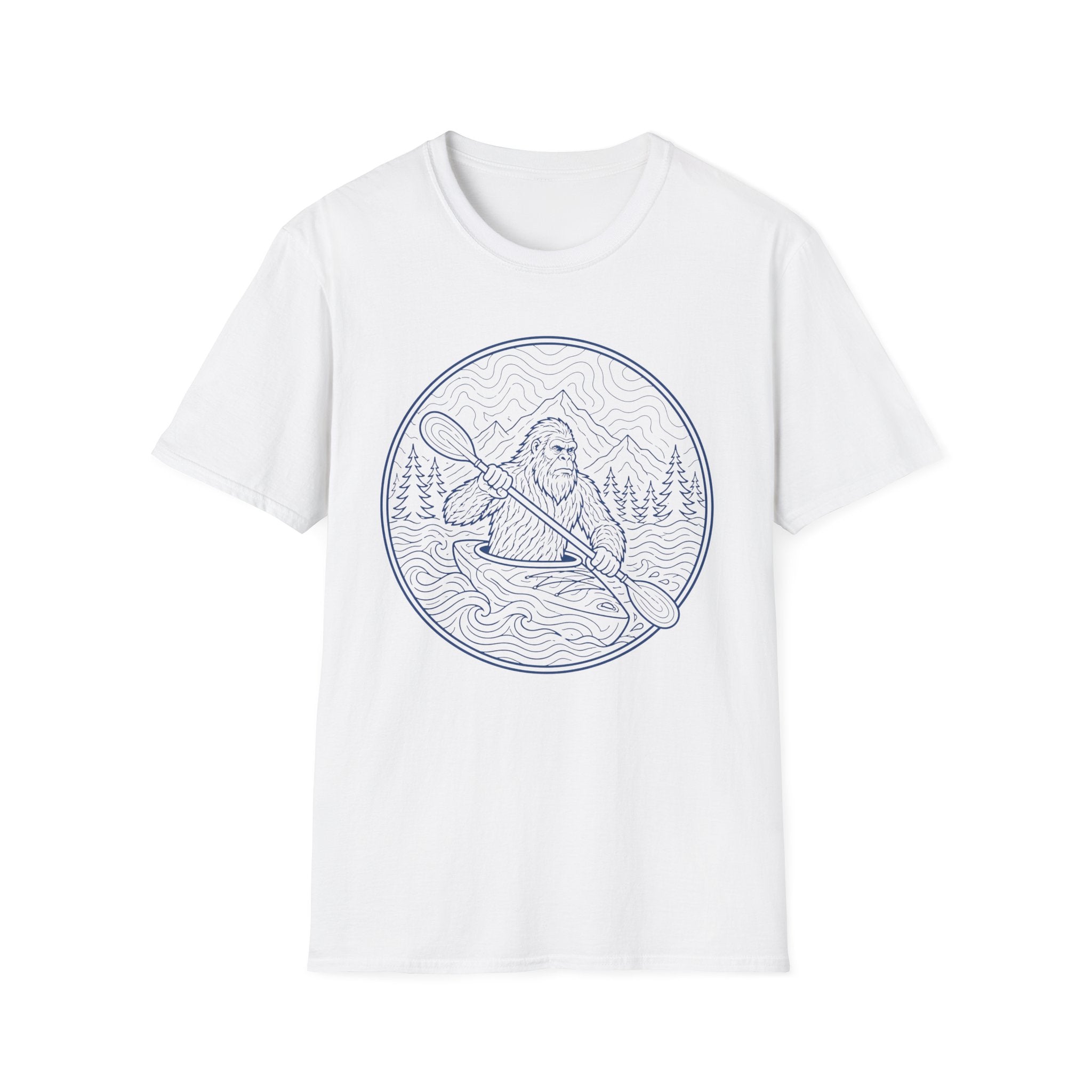 Bigfoot Kayaking Line Art T-Shirt