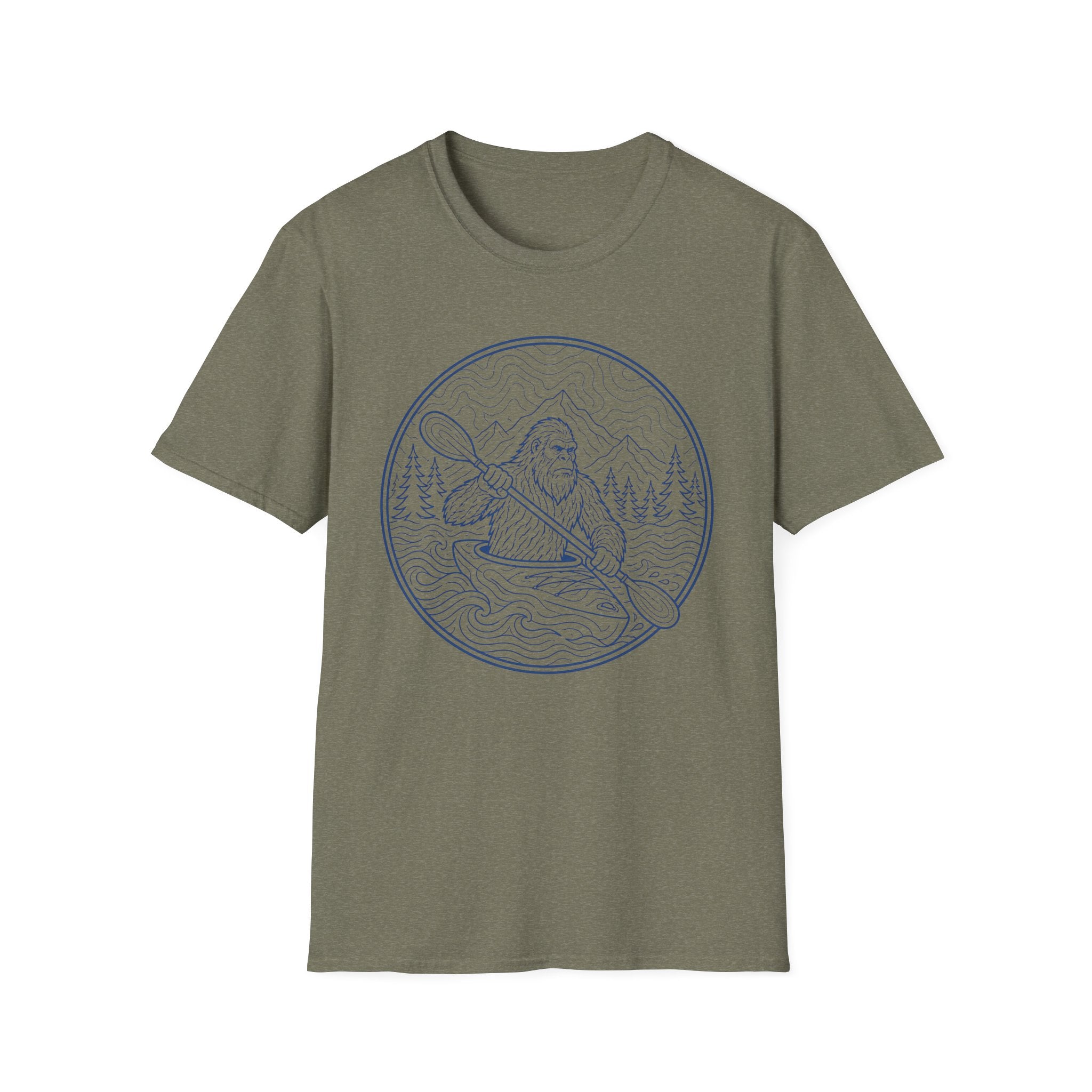 Bigfoot Kayaking Line Art T-Shirt