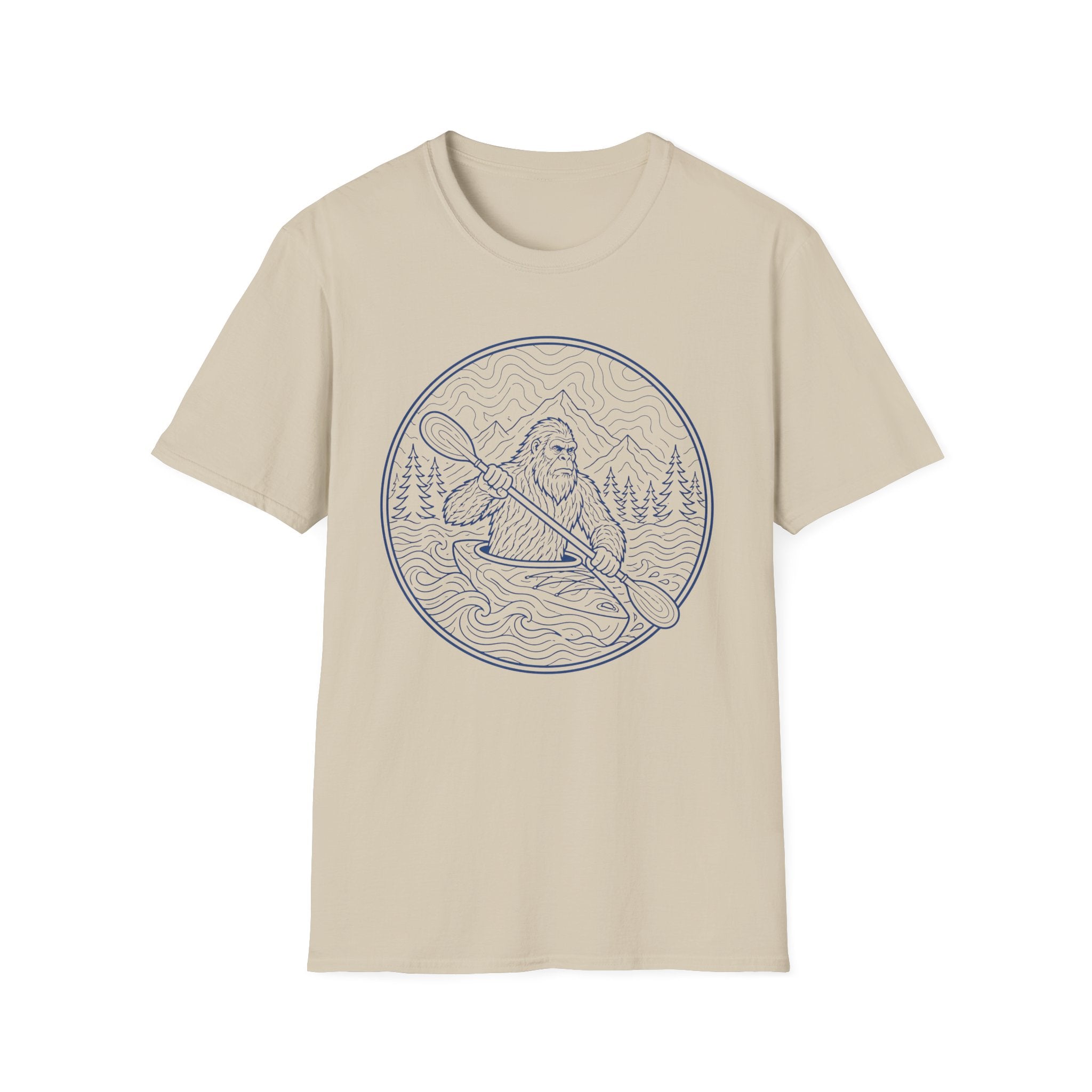 Bigfoot Kayaking Line Art T-Shirt