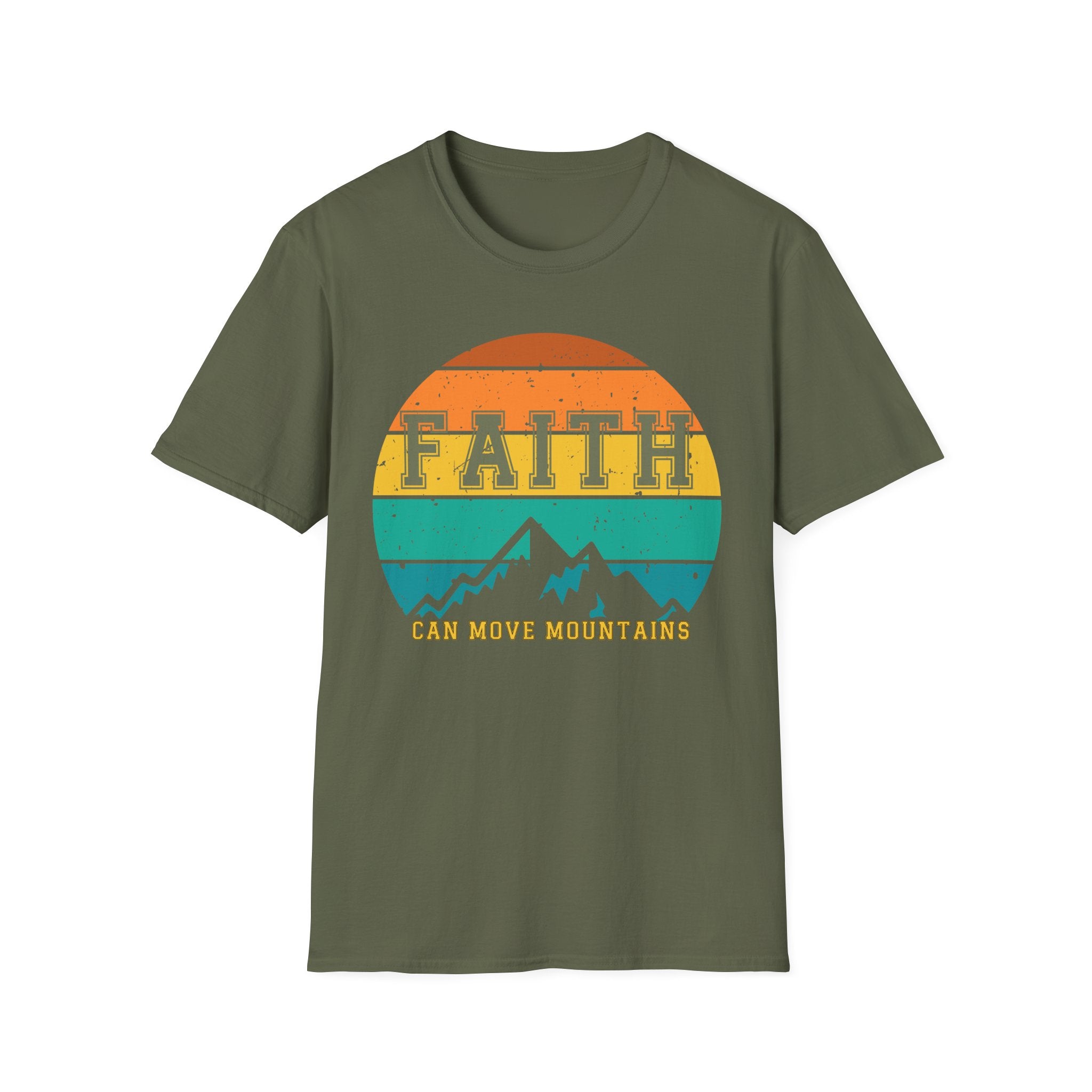 Faith Can Move Mountains Retro Sunset T-Shirt
