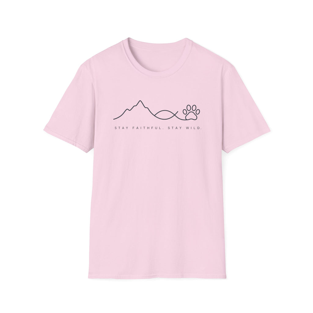 Stay Faithful Stay Wild Line Art Paw Print T-Shirt