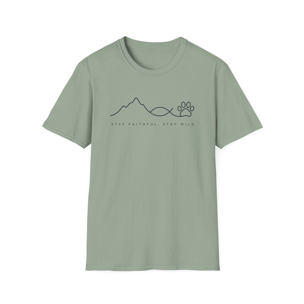 Stay Faithful Stay Wild Line Art Paw Print T-Shirt