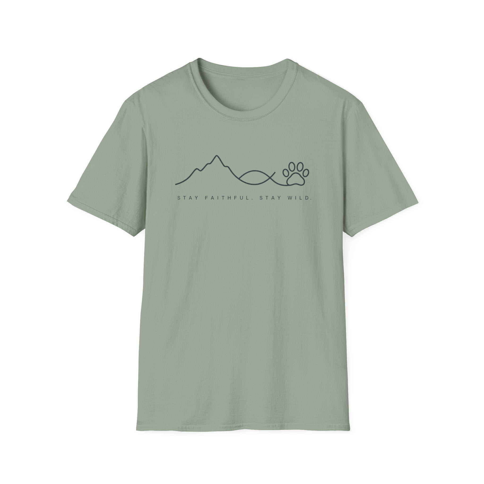 Stay Faithful Stay Wild Line Art Paw Print T-Shirt