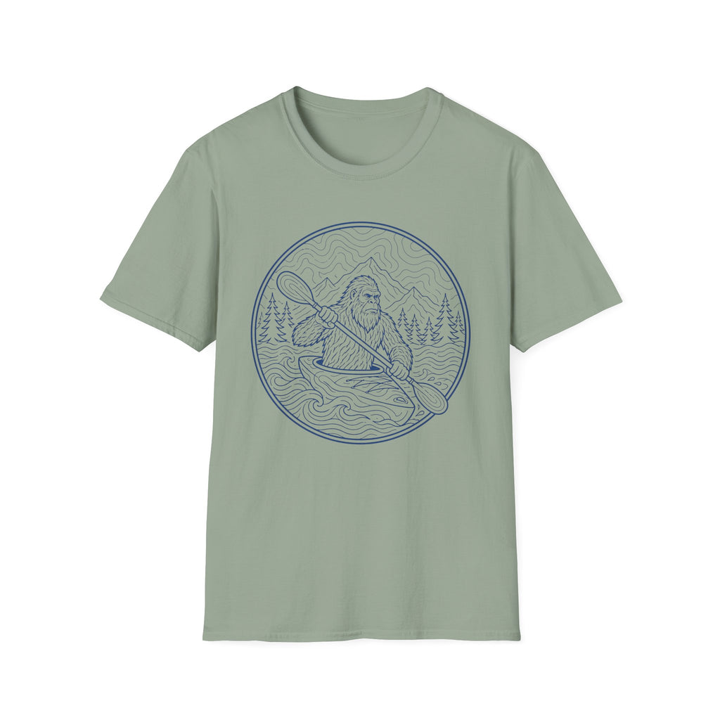 Bigfoot Kayaking Line Art T-Shirt