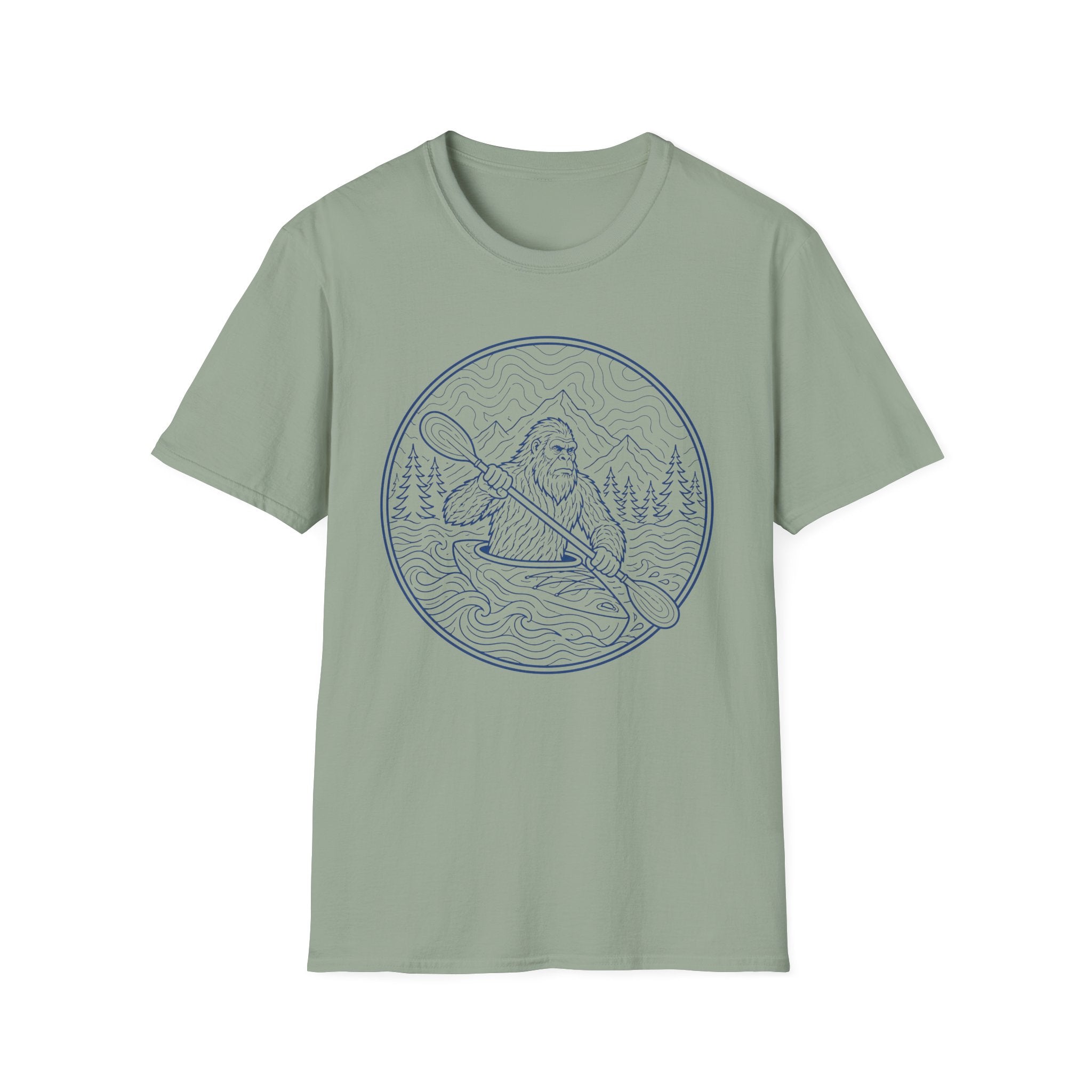 Bigfoot Kayaking Line Art T-Shirt
