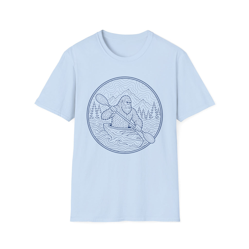 Bigfoot Kayaking Line Art T-Shirt
