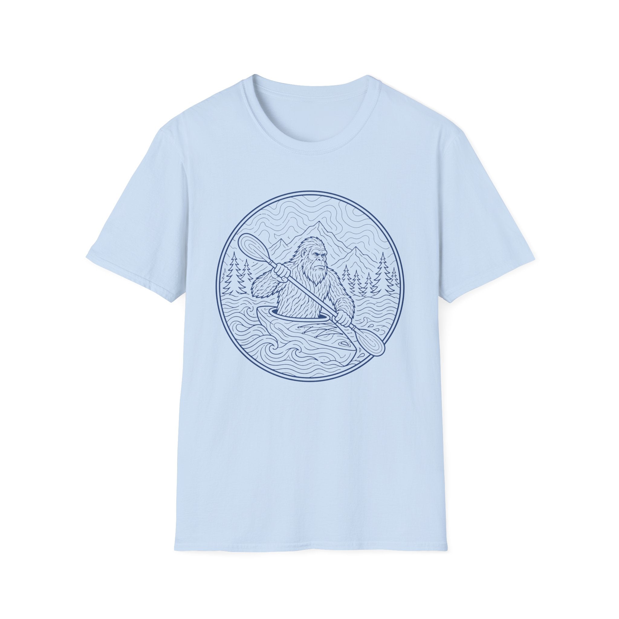 Bigfoot Kayaking Line Art T-Shirt