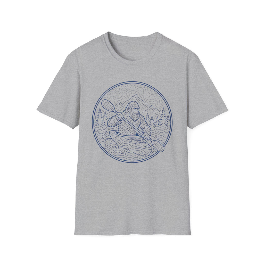 Bigfoot Kayaking Line Art T-Shirt