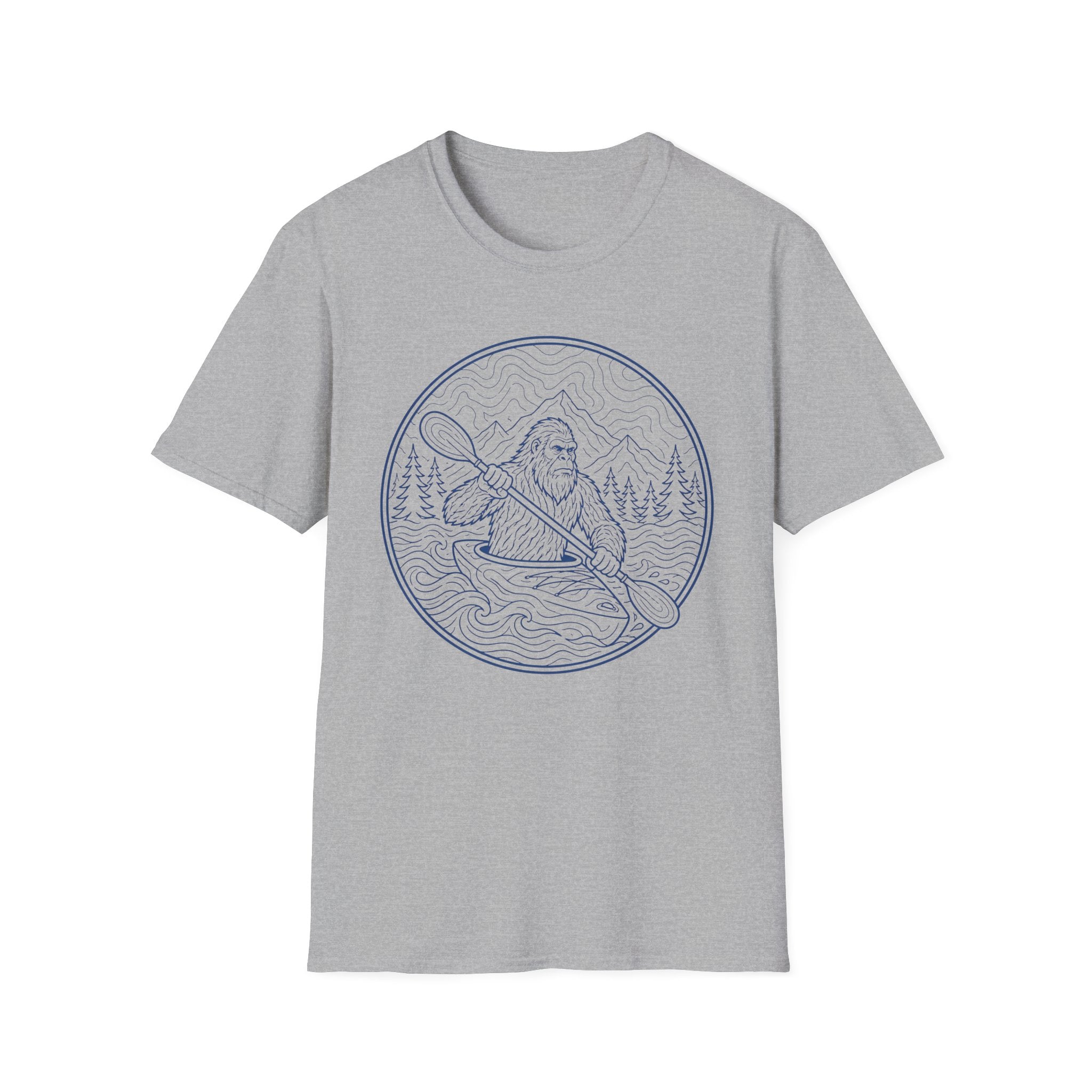 Bigfoot Kayaking Line Art T-Shirt