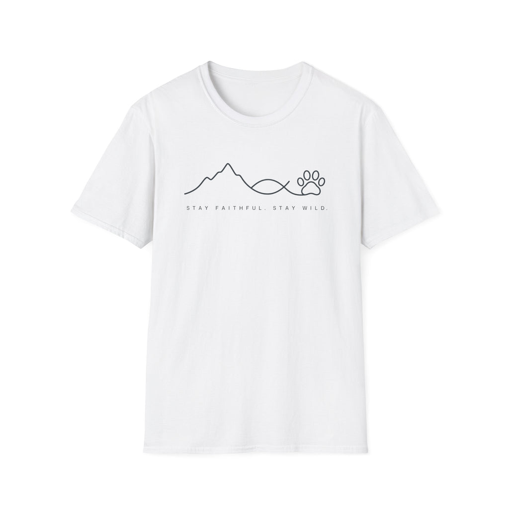 Stay Faithful Stay Wild Line Art Paw Print T-Shirt
