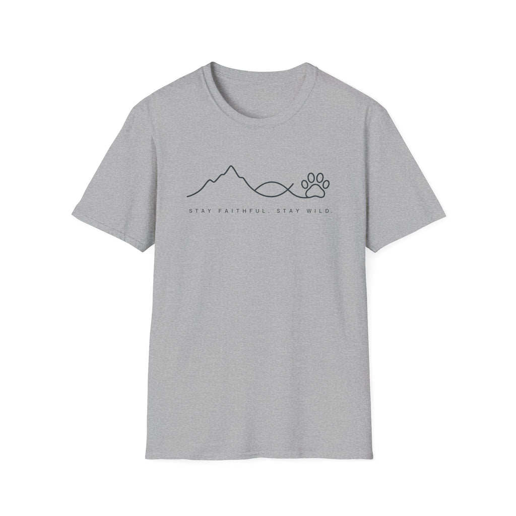Stay Faithful Stay Wild Line Art Paw Print T-Shirt